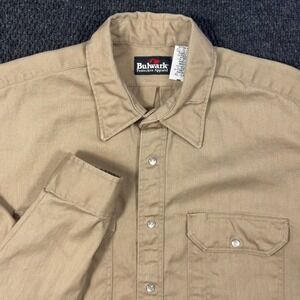 Bulwark FR Flame Resistant Pearl Snap Work Shirt Mens XLT Long Tan Long Sleeve